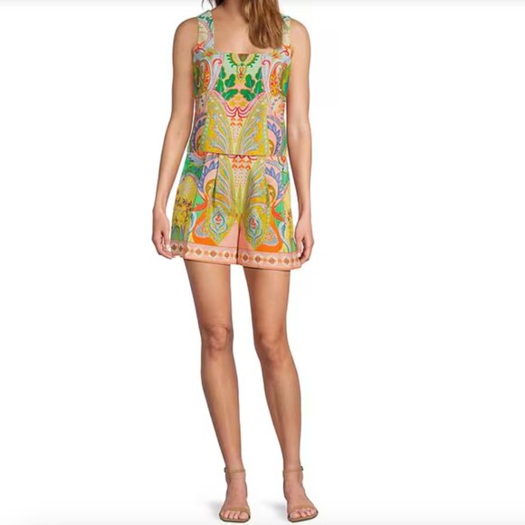 Antonio Melani Brooks Printed Linen Square Neck Sleeveless Blouse 8 NWT - Picture 2 of 5